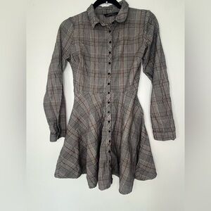 Zara Gray Plaid Long Sleeve Dress